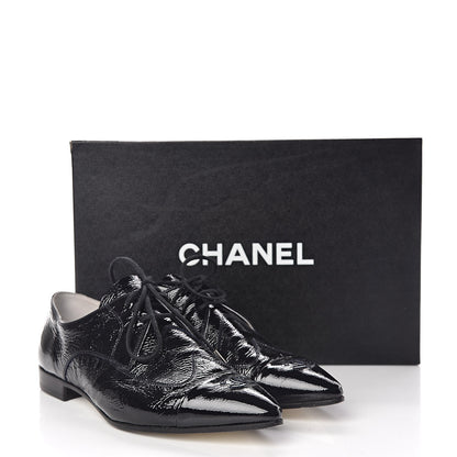 Chanel Patent Goatskin CC Lace Up Oxfords 36 Dark Navy 16 of 16
