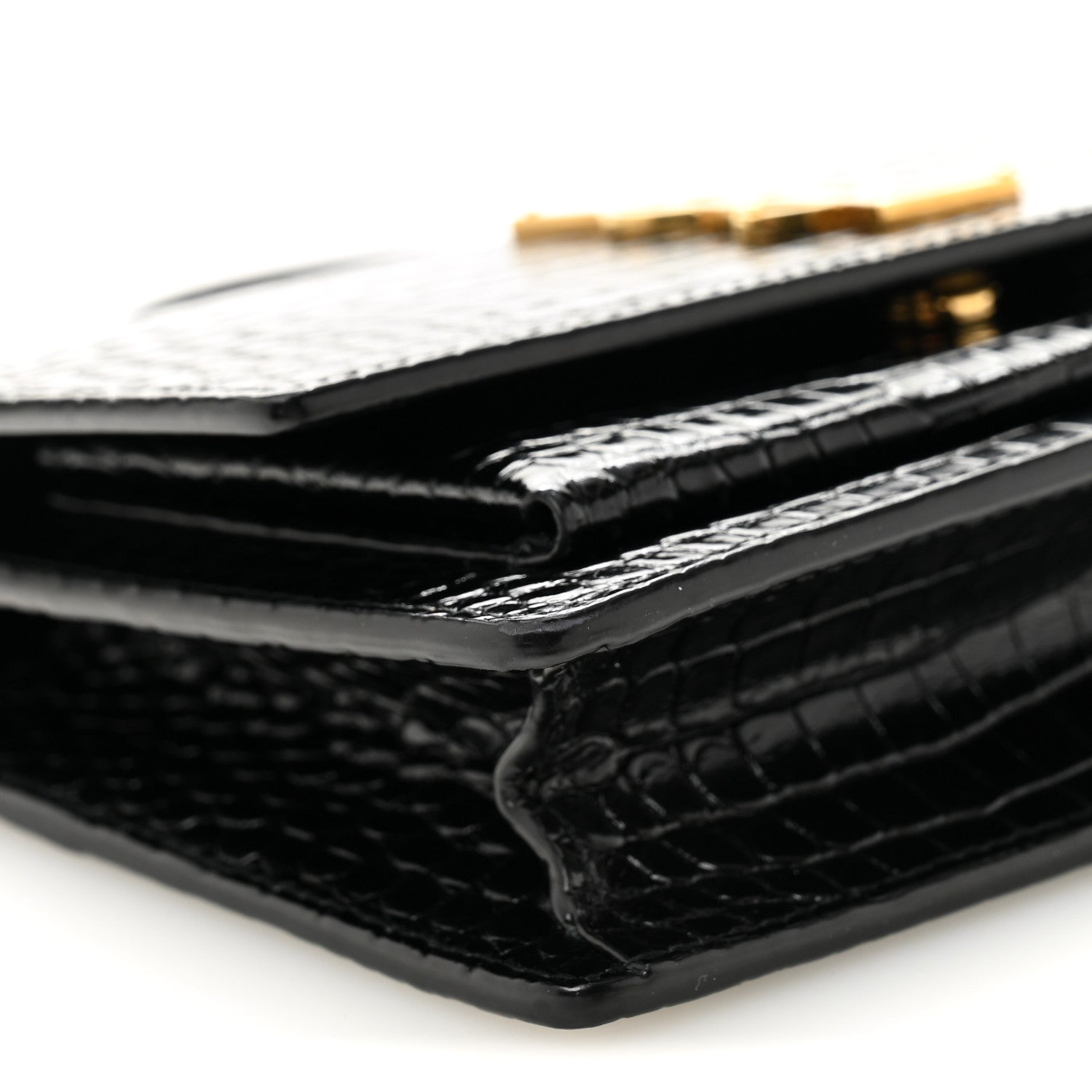 Saint Laurent Calfskin Crocodile Embossed Monogram Sunset Top Handle Chain Wallet Black 13 of 16