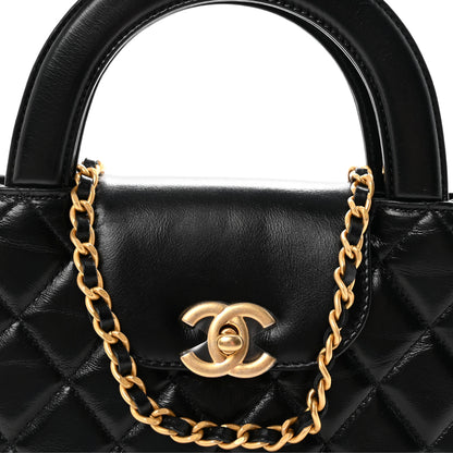 Chanel Shiny Aged Calfskin Quilted Nano Kelly Shopper Black 8 of 11