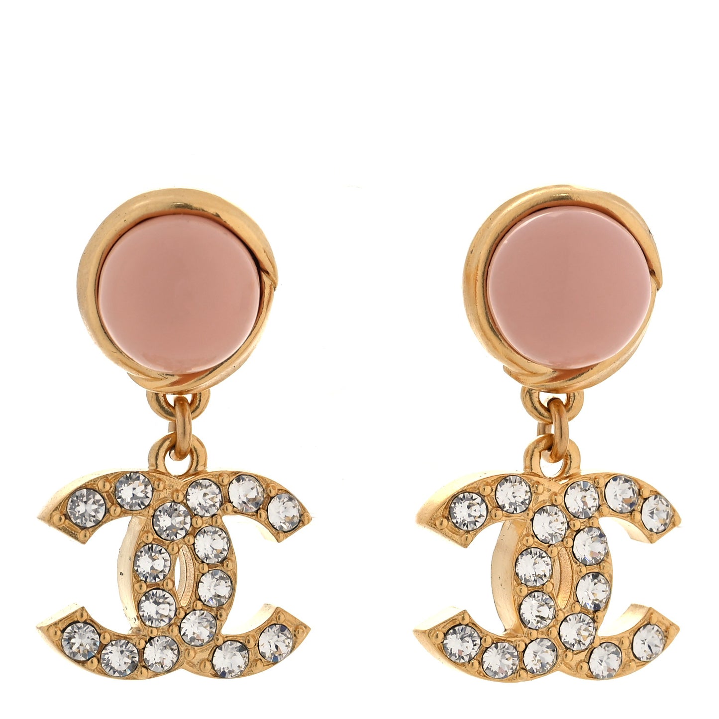 Crystal Pearl CC Drop Earrings Pink Gold