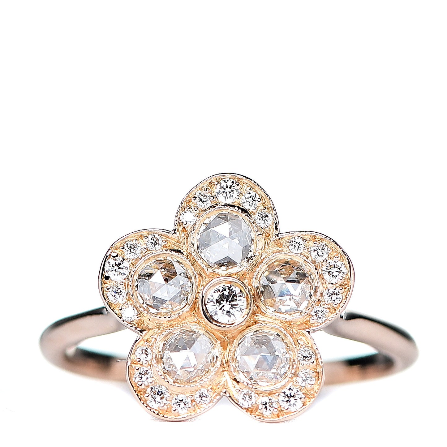 18K Rose Gold Diamond Garden Flower Ring 52 6