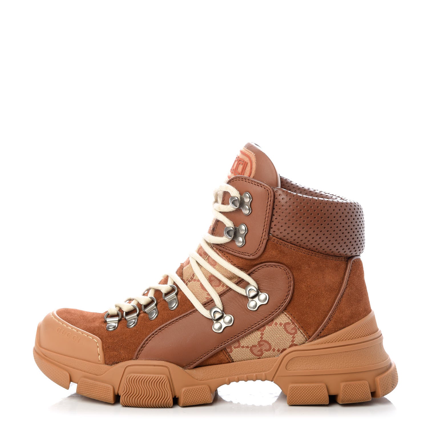 Gucci X SEGA Suede Calfskin GG Monogram Womens Flashtrek High-Top Sneakers 39 New Cuir Beige Ruggine 1 of 12