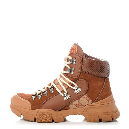 Gucci X SEGA Suede Calfskin GG Monogram Womens Flashtrek High-Top Sneakers 39 New Cuir Beige Ruggine 1 of 12