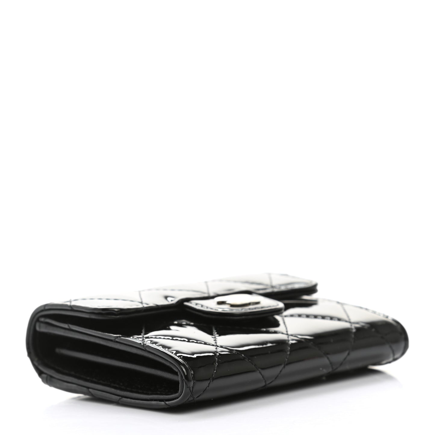 Patent Quilted Flap Card Holder Wallet Black