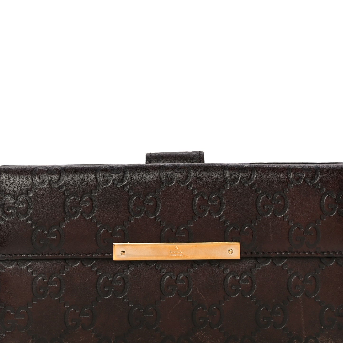 Guccissima Margaux Calfskin Metal Bar Continental Flap Wallet Chocolate