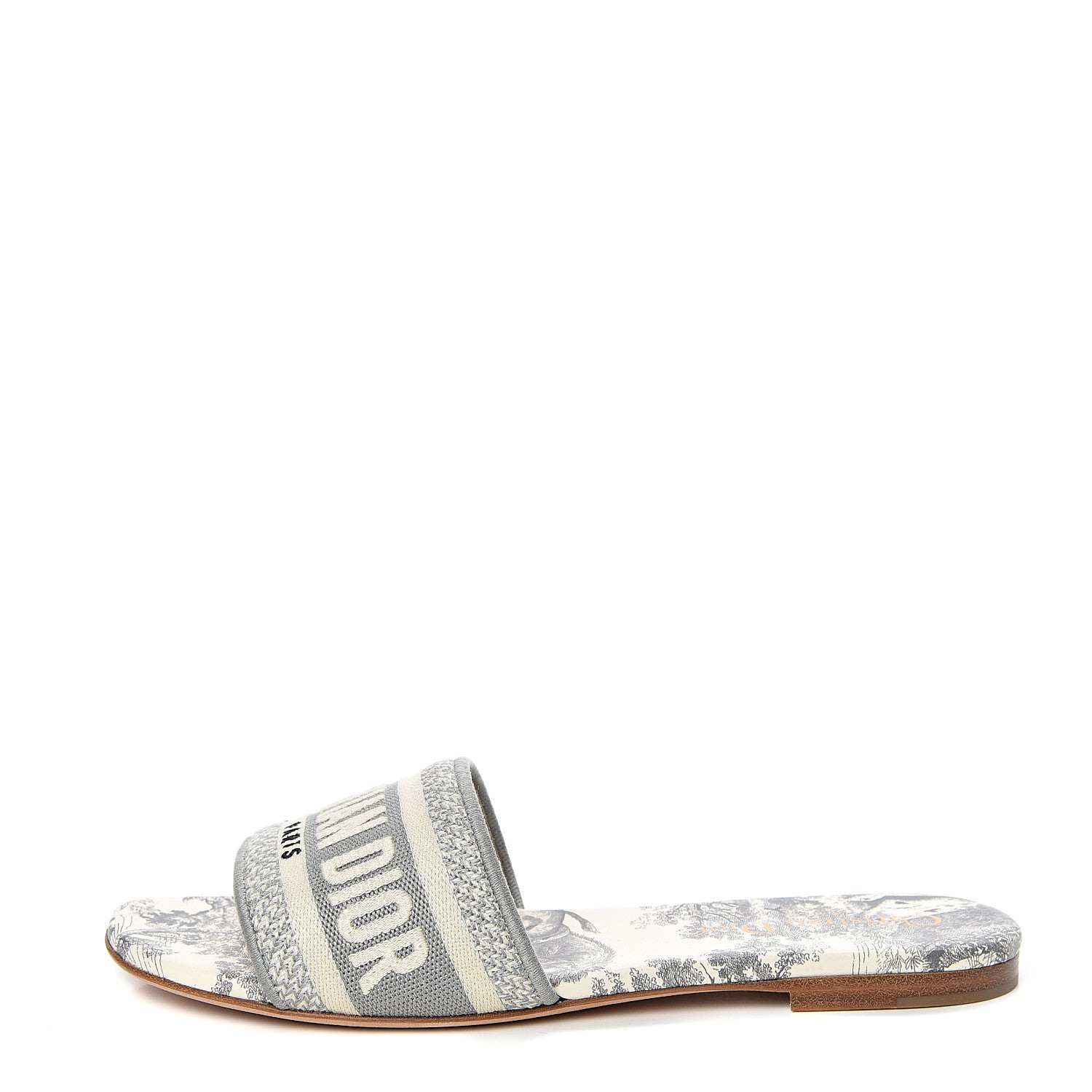Christian Dior Canvas Toile de Jouy Embroidered Dway Flat Slide Sandals 35.5 Grey Stone 1 of 9