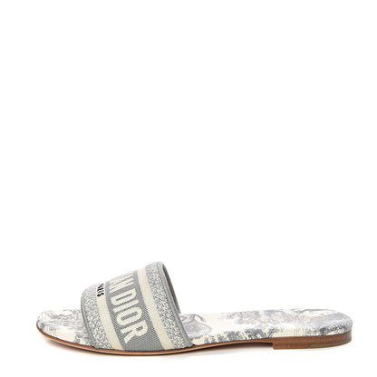 Christian Dior Canvas Toile de Jouy Embroidered Dway Flat Slide Sandals 35.5 Grey Stone 1 of 9