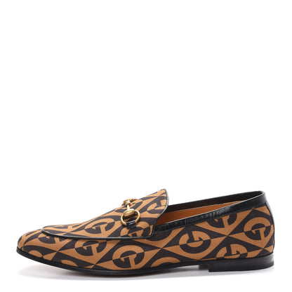 Gucci Canvas Rhombus Horsebit Mens Jordaan Loafers 8 Camel Brown Black 1 of 8