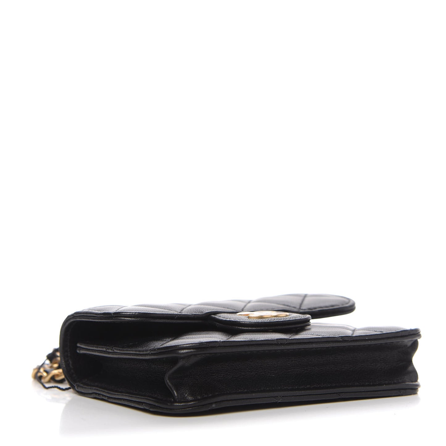 Lambskin Quilted Top Handle Flap Coin Purse With Chain Black