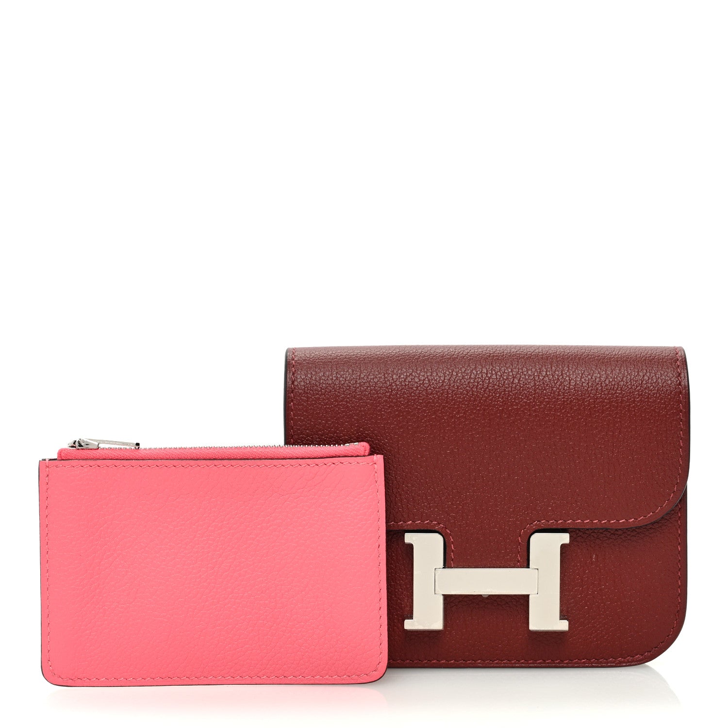 Hermes Evercolor Bi-Color Constance Slim Wallet Rouge H Rose Azalee 3 of 9