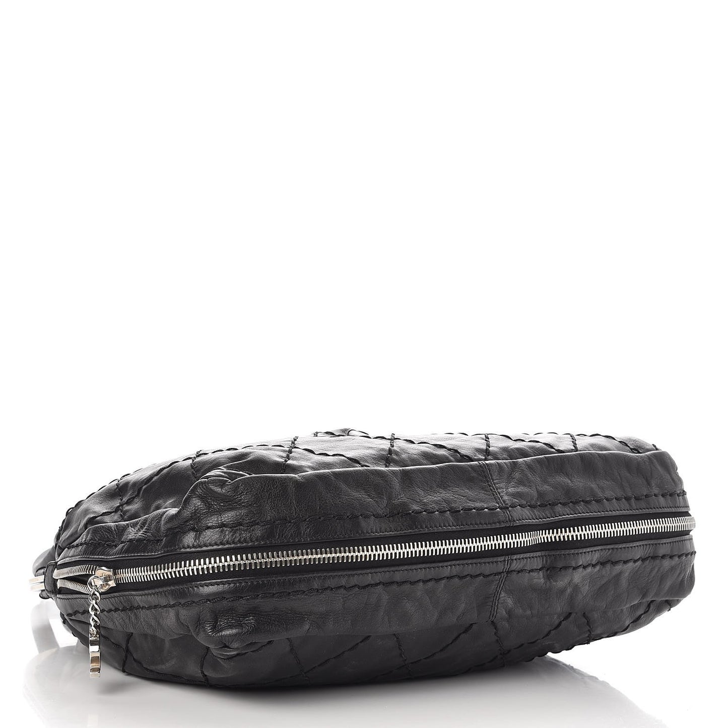Calfskin Stitched Expandable Frame Bag Black
