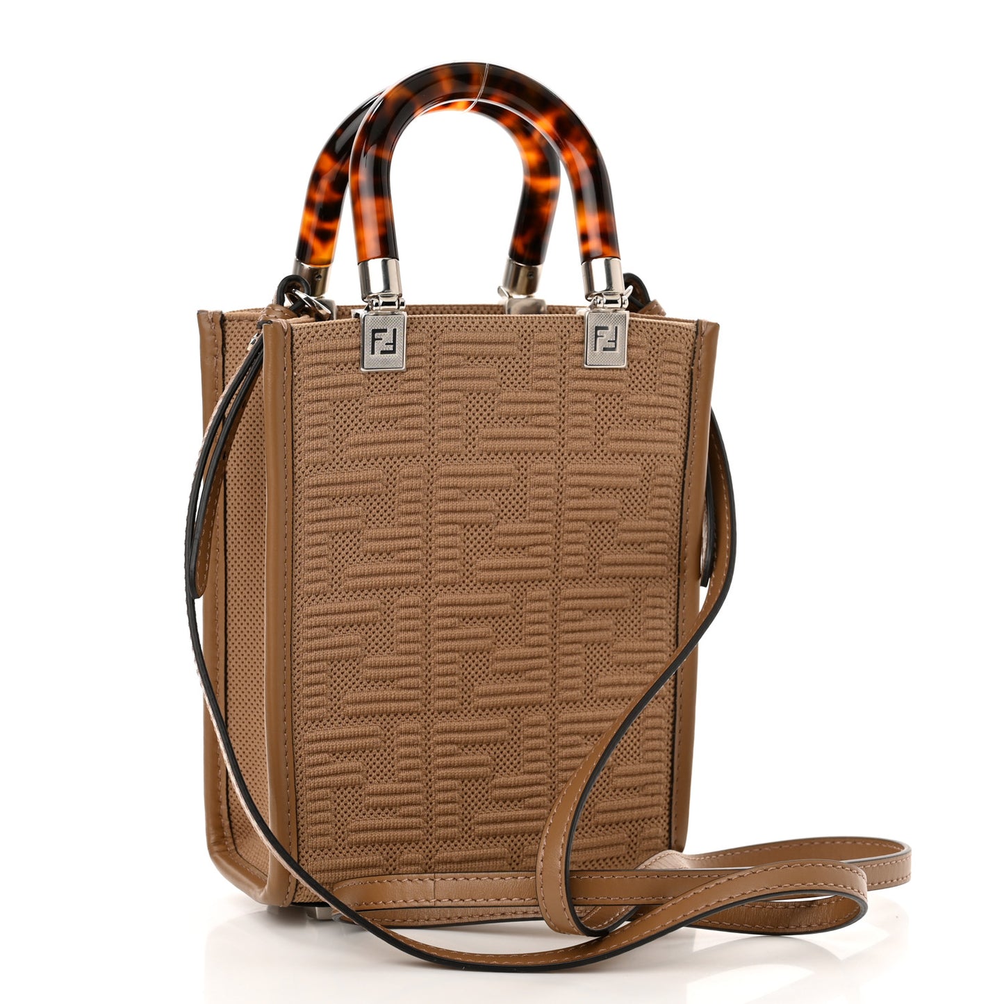 Technical Fabric Vitello Ceylon Plexiglass FF Mini Fendi Sunshine Shopper Tote Sand