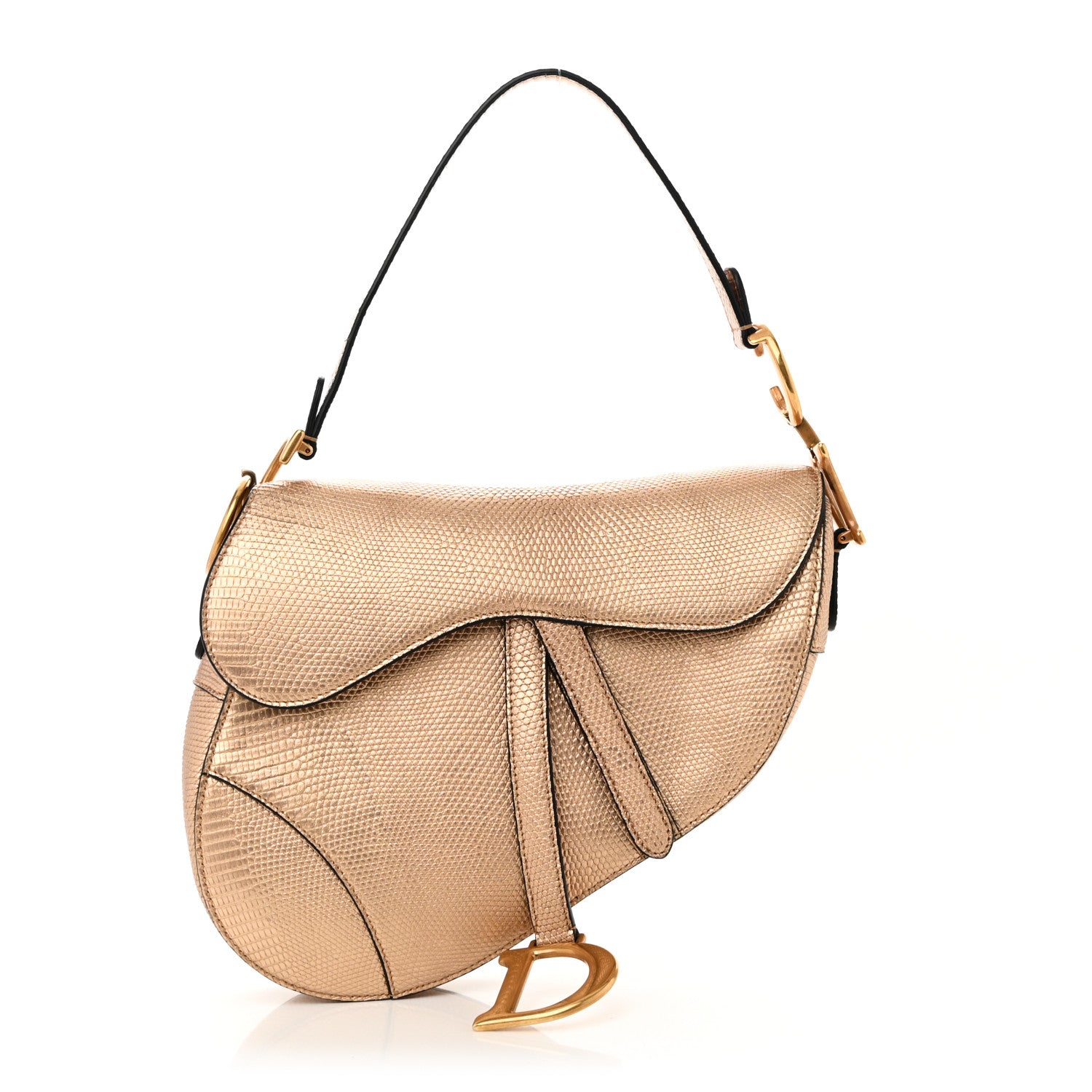 Christian Dior Metallic Lizard Saddle Bag Gold 1 of 10