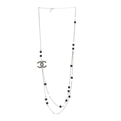 Chanel Crystal Bead CC Long Necklace Silver Black Transparent 3 of 6