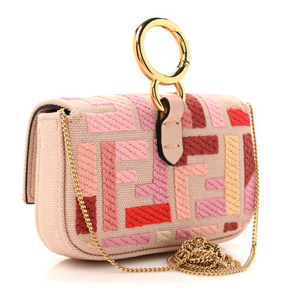 Fendi Canvas Vitello King FF Multicolor Embroidered Nano Baguette Charm Rosa Quarzo Bloody Mary Multicolor 3 of 10