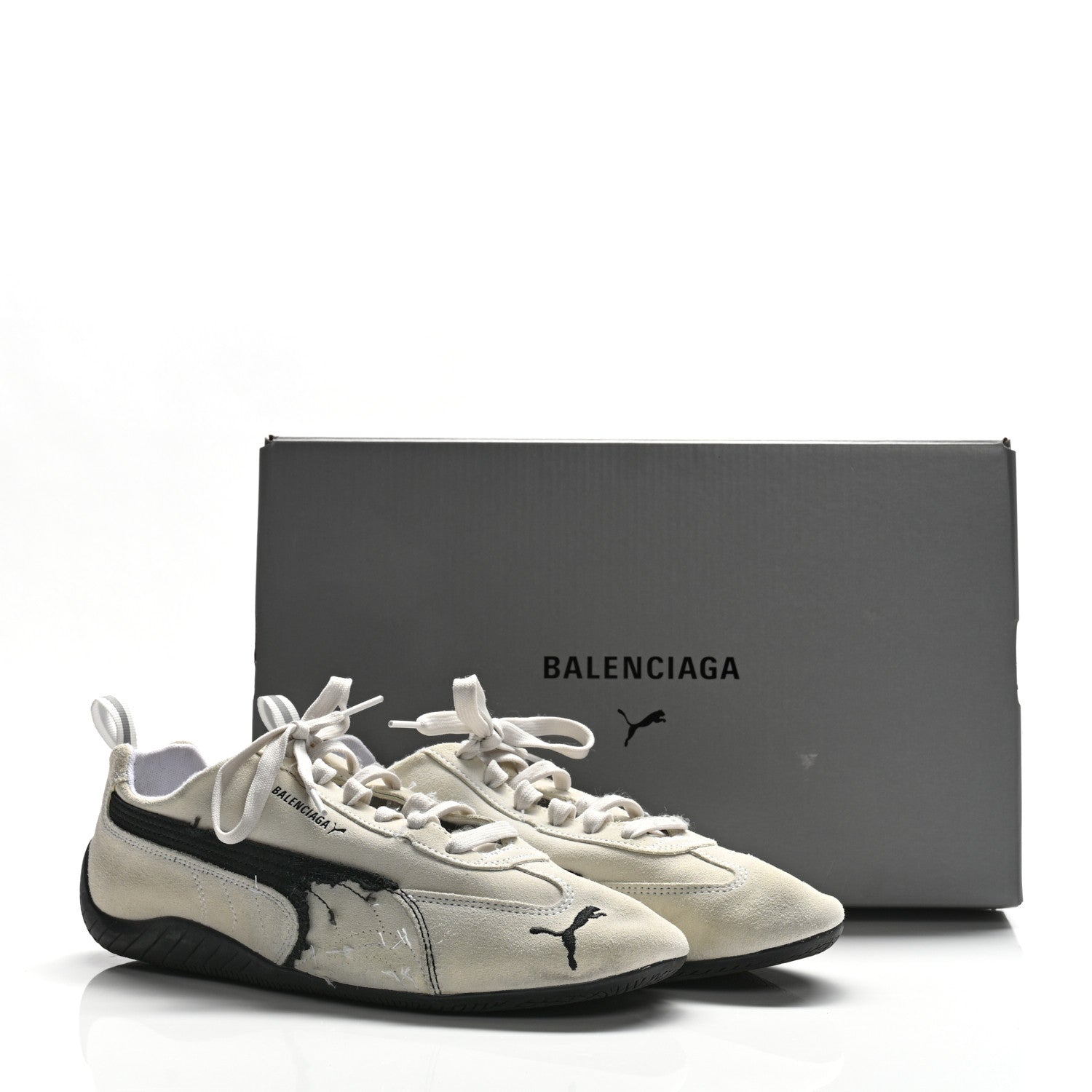 Balenciaga X PUMA Suede Distressed Speedcat Sneakers 41 White Black 9 of 9