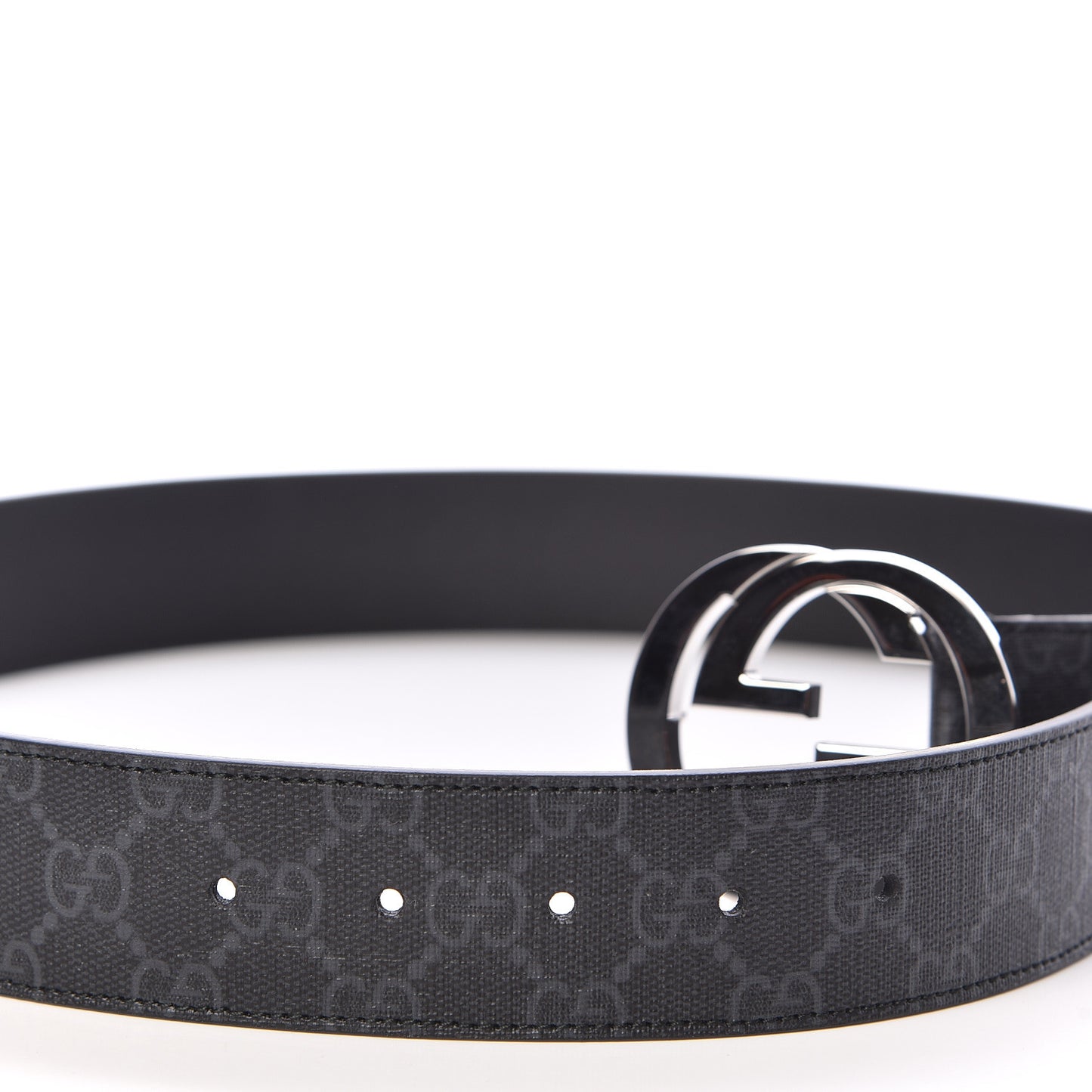 GG Supreme Monogram Selleria Calfskin Interlocking G 40mm Belt 90 36 Black Grey