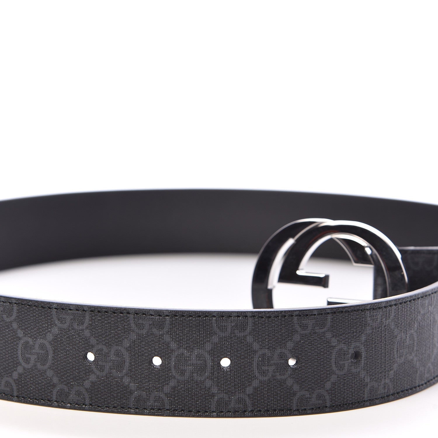 Gucci GG Supreme Monogram Selleria Calfskin Interlocking G 40mm Belt 90 36 Black Grey 6 of 7