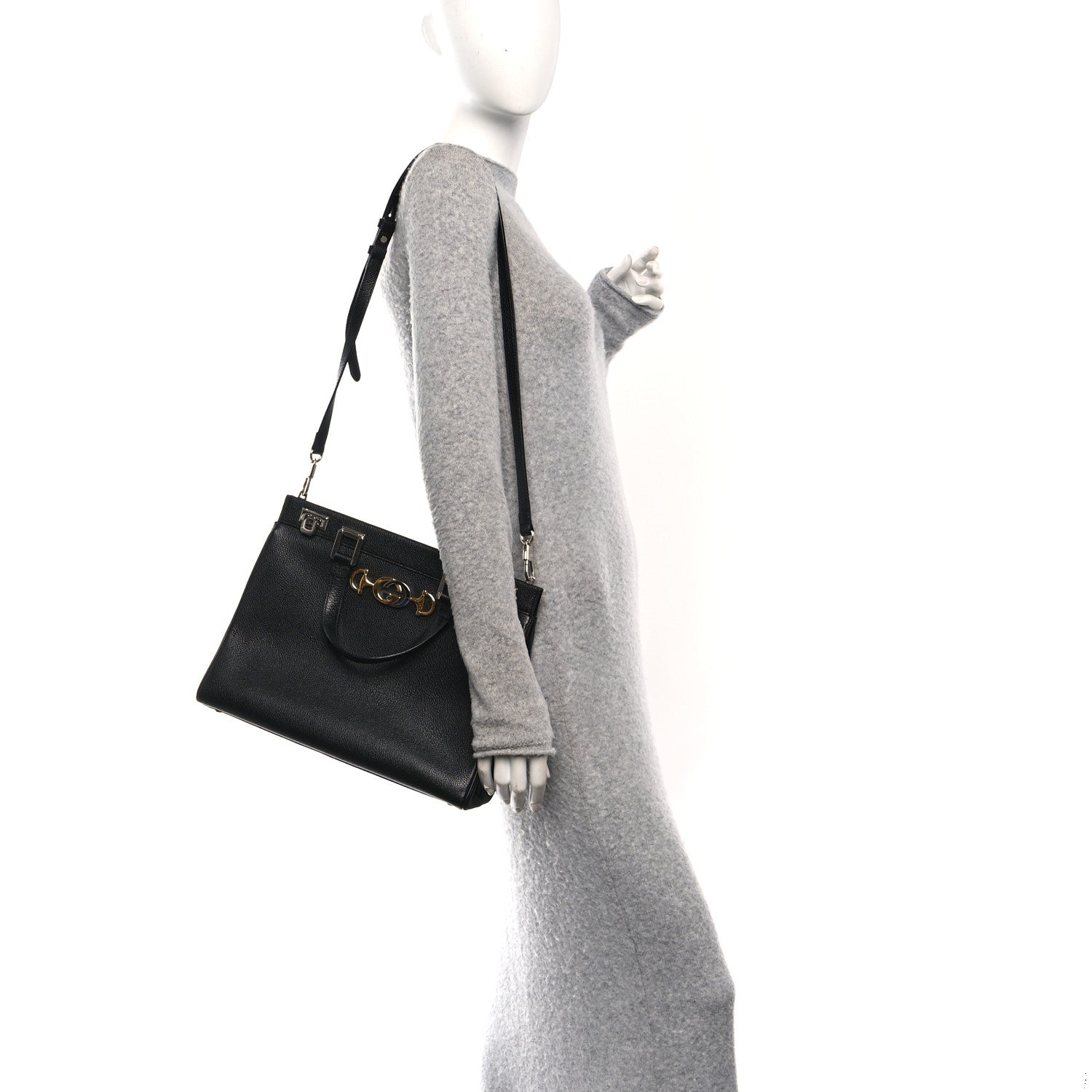 Gucci Grainy Calfskin Medium Zumi Top Handle Bag Black 2 of 10