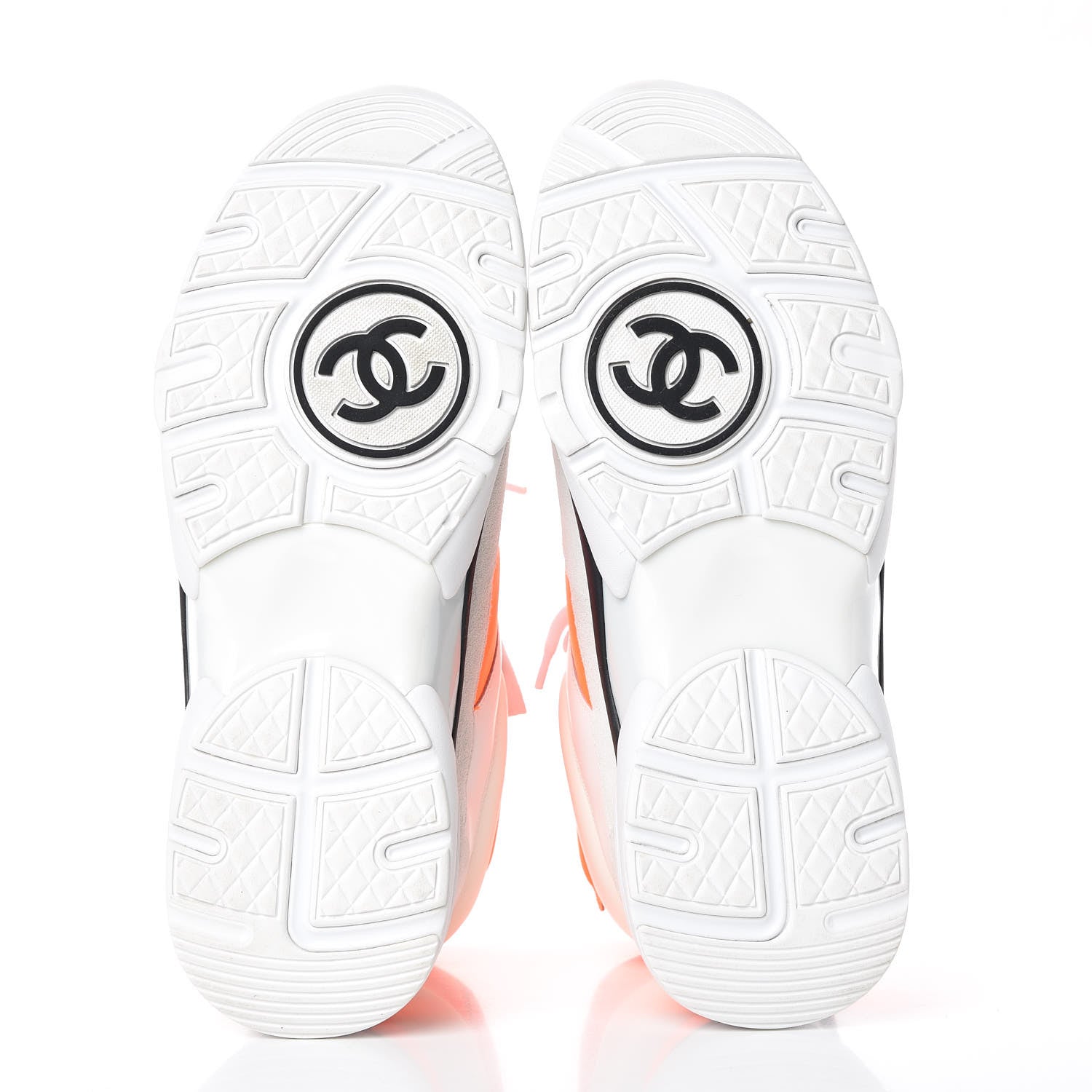 Chanel Suede Calfskin Lambskin Neoprene High Top CC Sneakers 38 White Fluo Orange 5 of 8