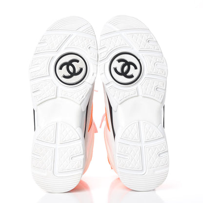 Chanel Suede Calfskin Lambskin Neoprene High Top CC Sneakers 38 White Fluo Orange 5 of 8