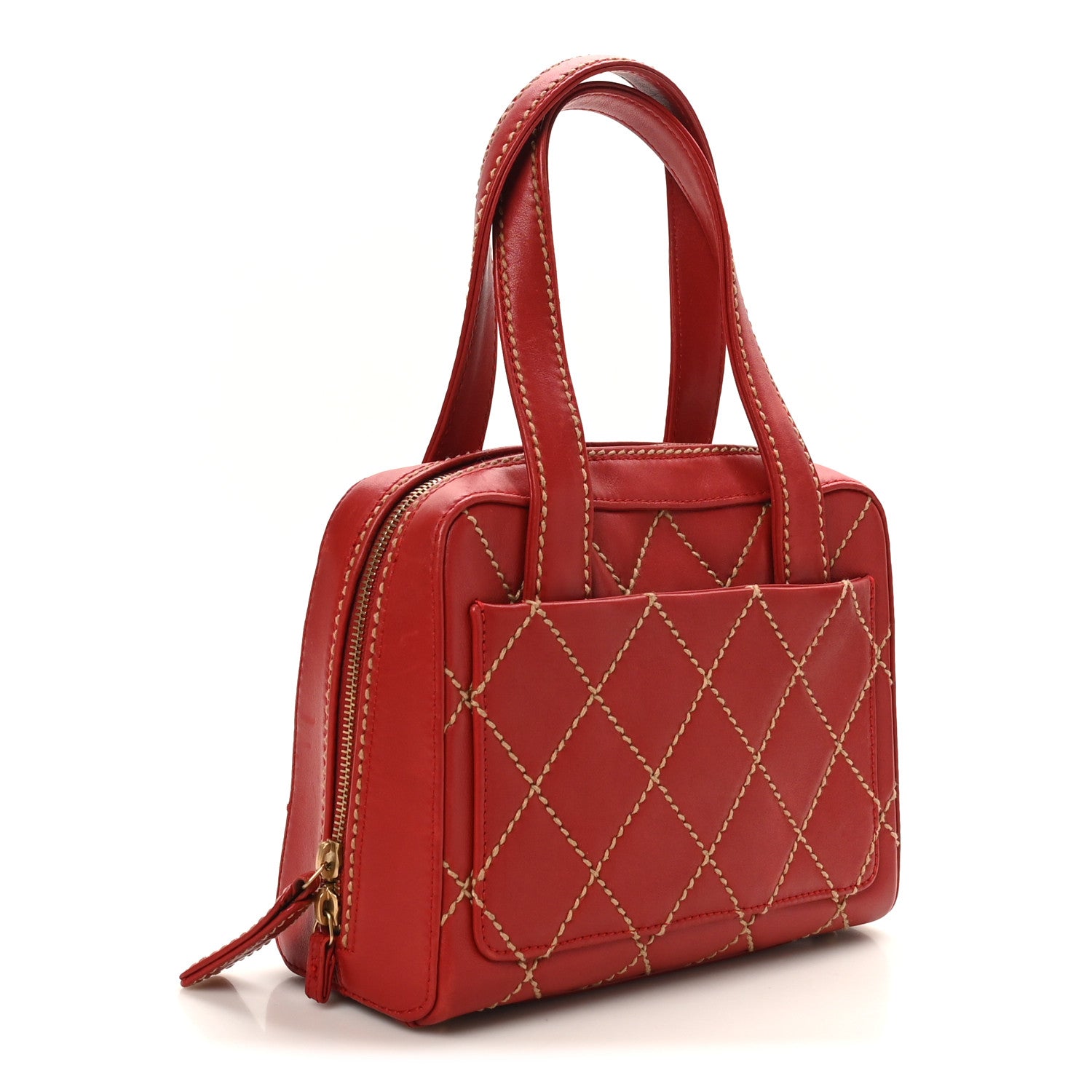 Chanel Calfskin Wild Stitch Top Handle Bag  Red 4 of 11