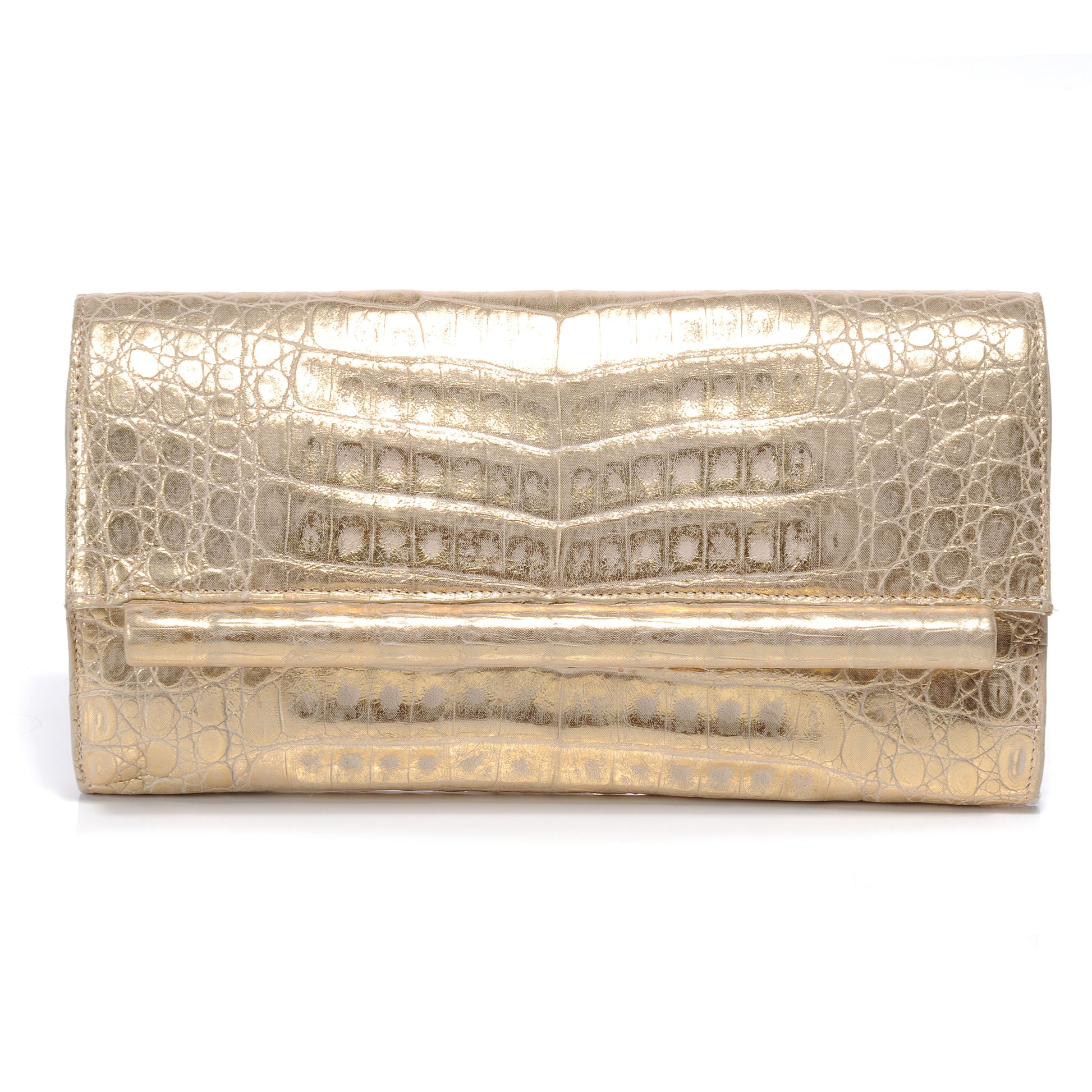 Nancy Gonzalez Metallic Crocodile Bar Clutch Gold 1 of 8