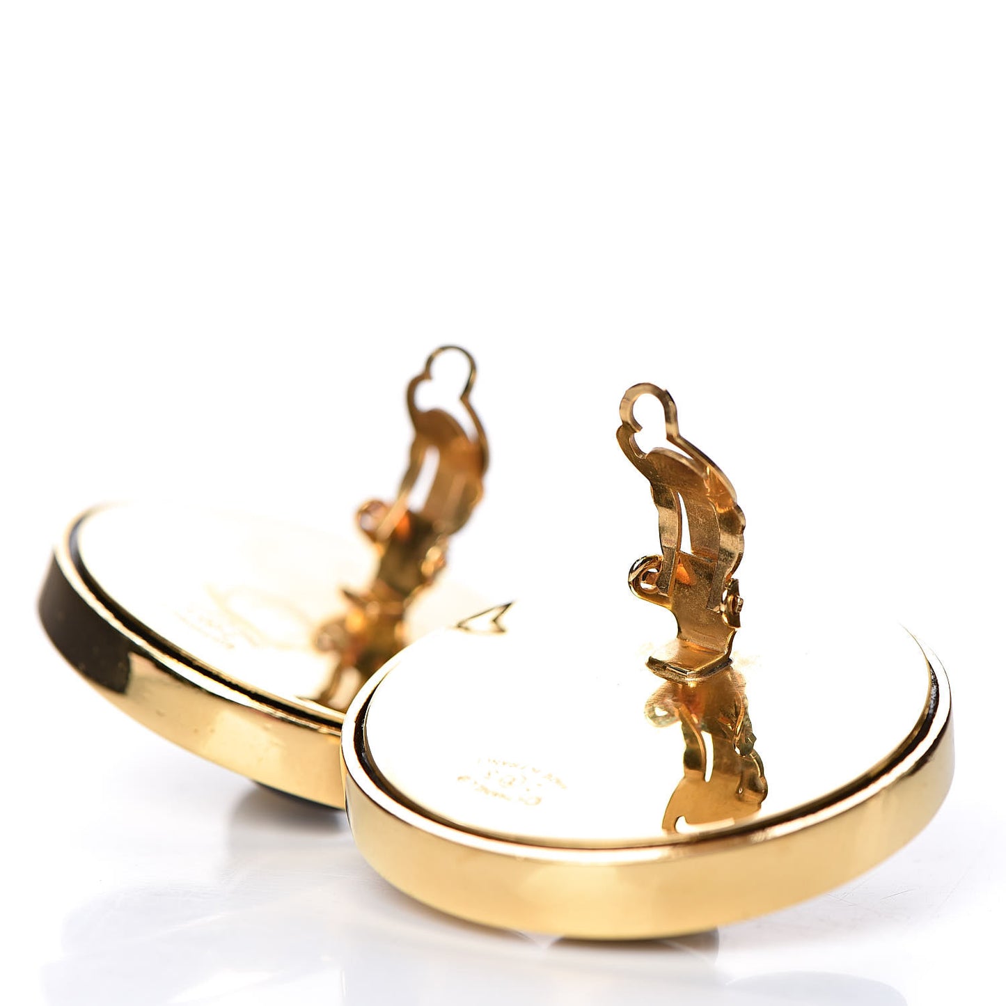 Pearl Resin CC Clover Clip On Earrings Gold