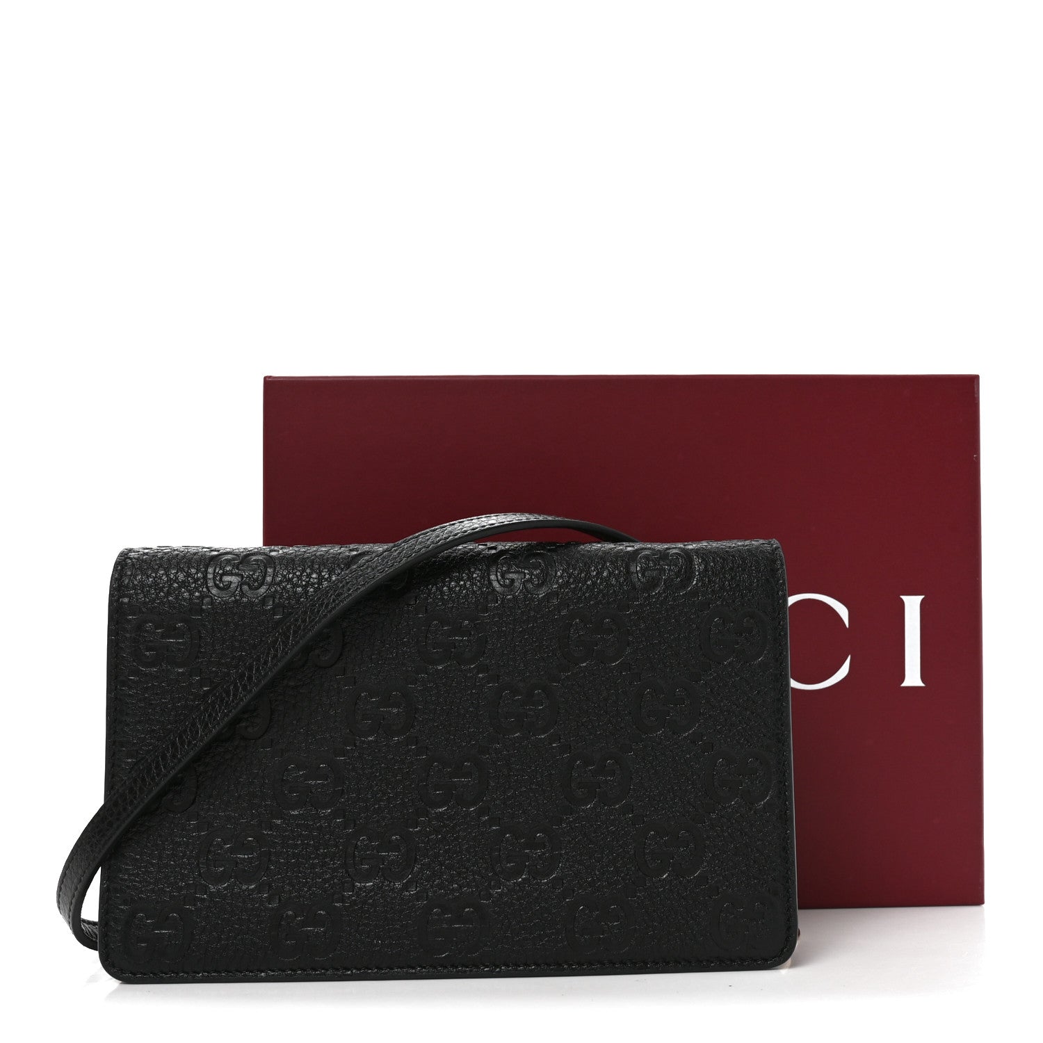 Gucci GG Grainy Calfskin Emblem Wallet On Chain Black 11 of 11