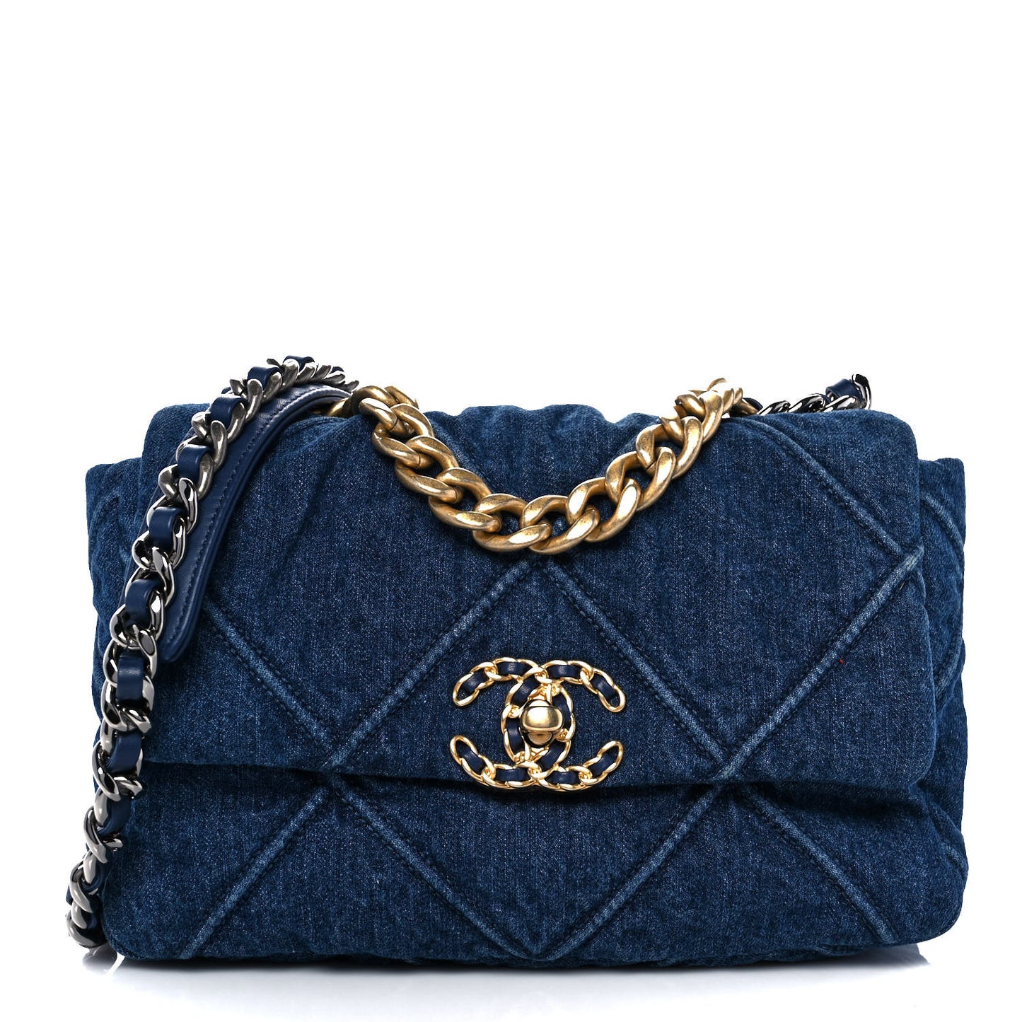 Denim Quilted Medium Chanel 19 Flap Blue