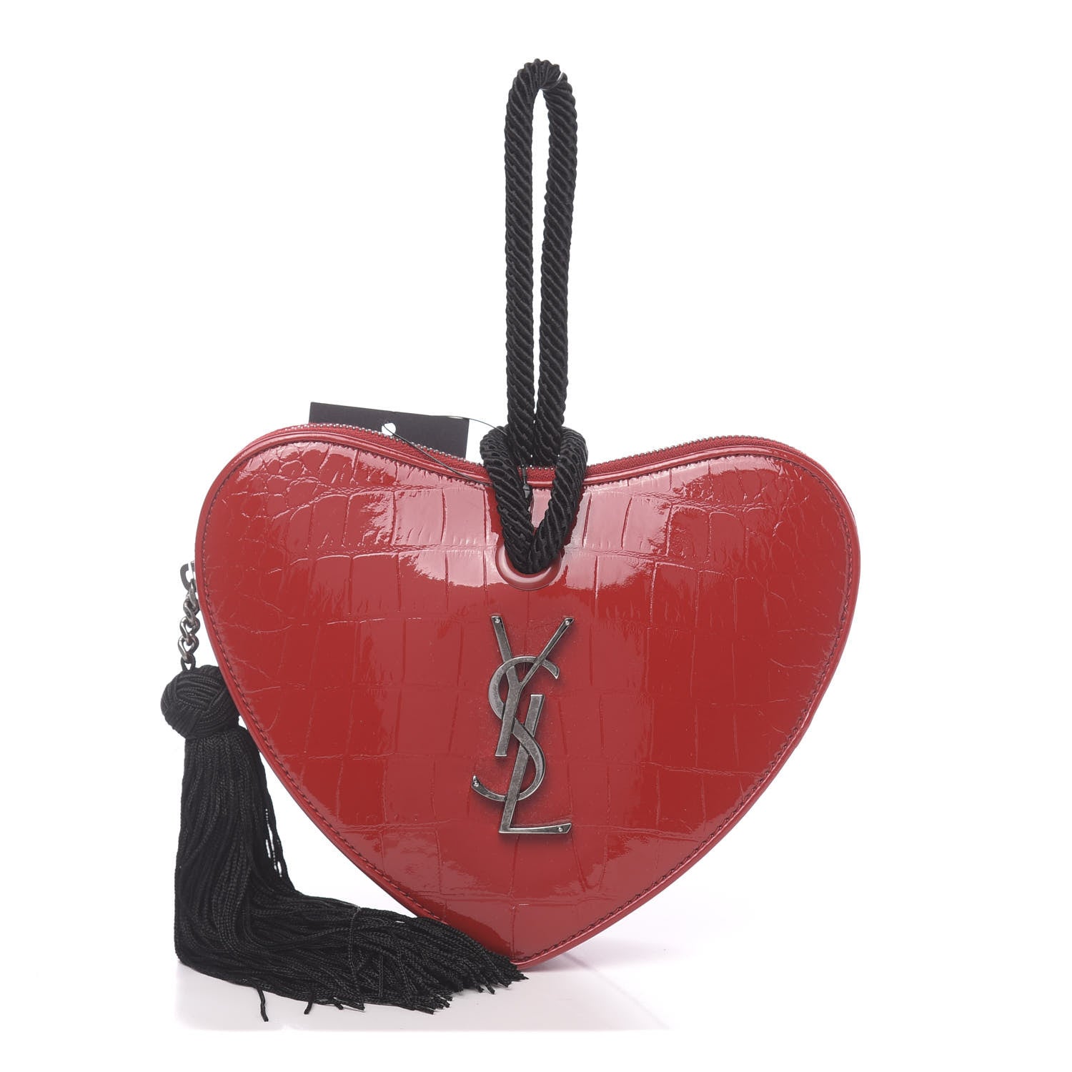 Saint Laurent Patent Crocodile Embossed Sac Coeur Heart Shaped Clutch Red 1 of 10