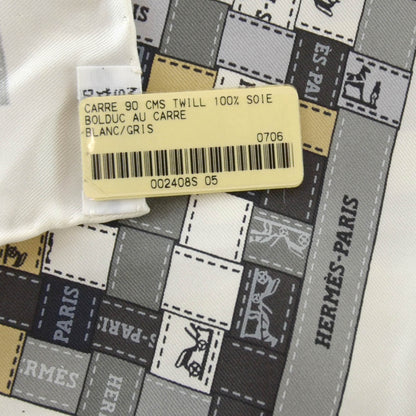 Hermes Silk Bolduc Au Carre Scarf 90 Blanc Gris 4 of 6