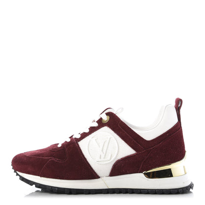 Louis Vuitton Suede Calfskin Run Away Sneakers 35 Burgundy White 1 of 11