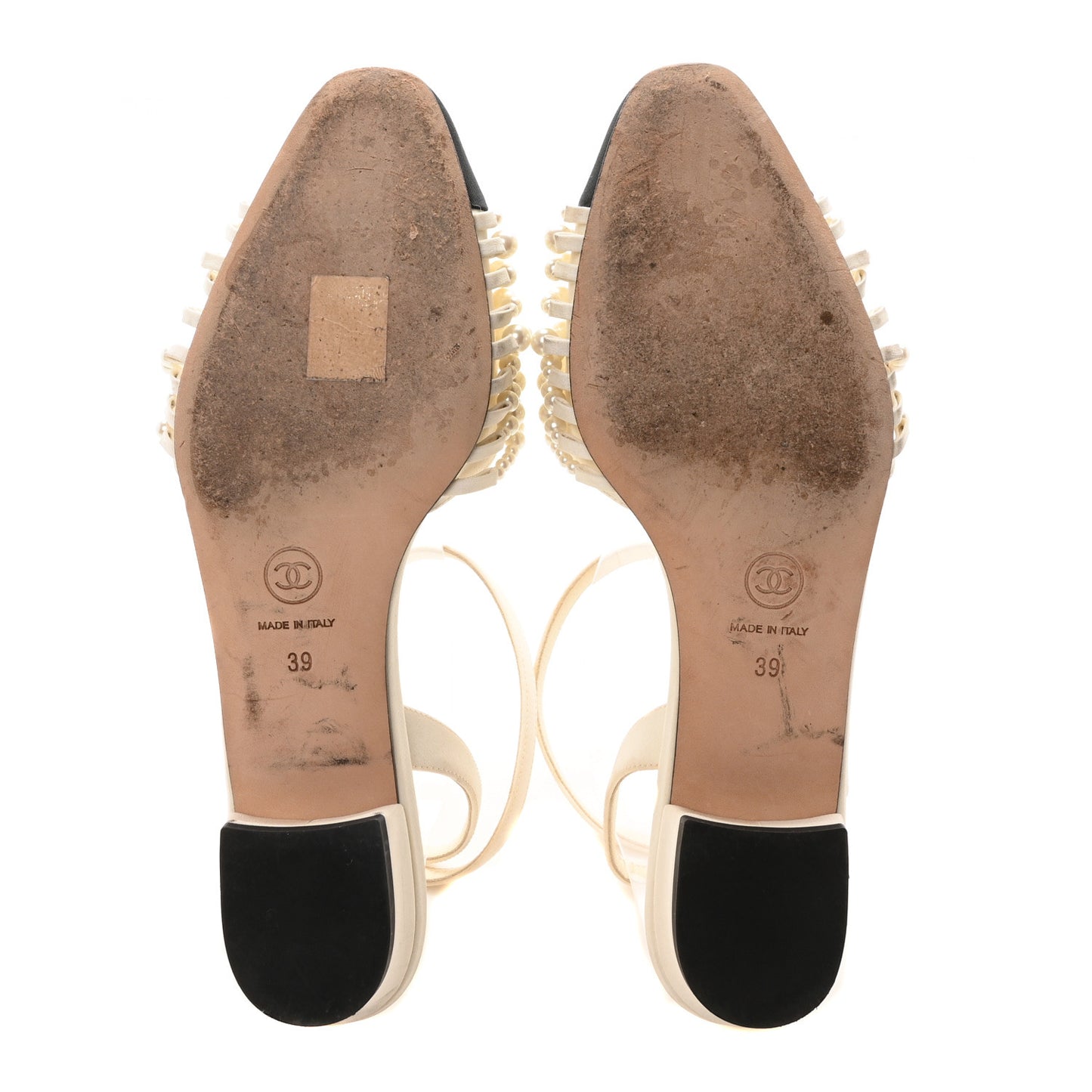 Lambskin Grosgrain Pearl Slingbacks 39 Ivory Black