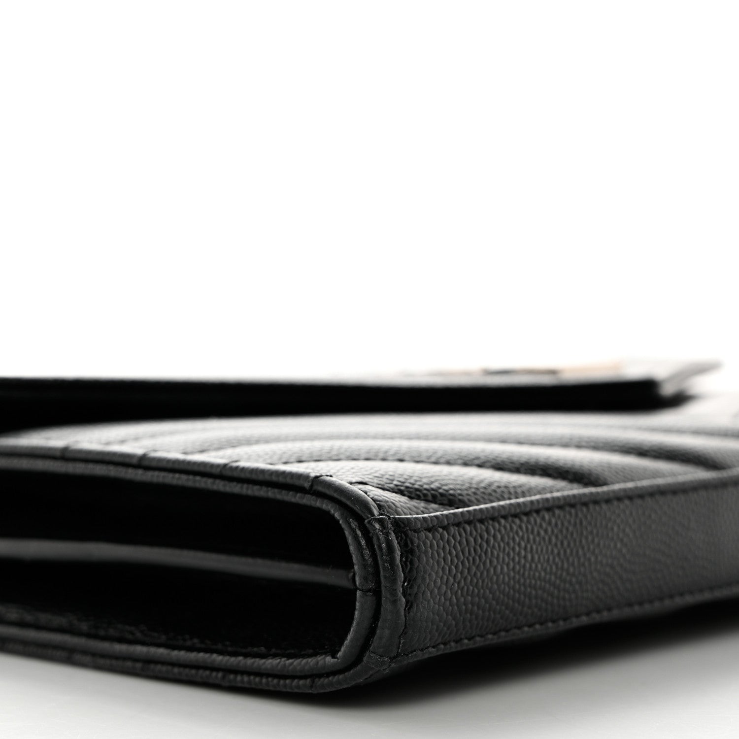Saint Laurent Grain De Poudre Matelasse Chevron Monogram Chain Wallet Black 7 of 9