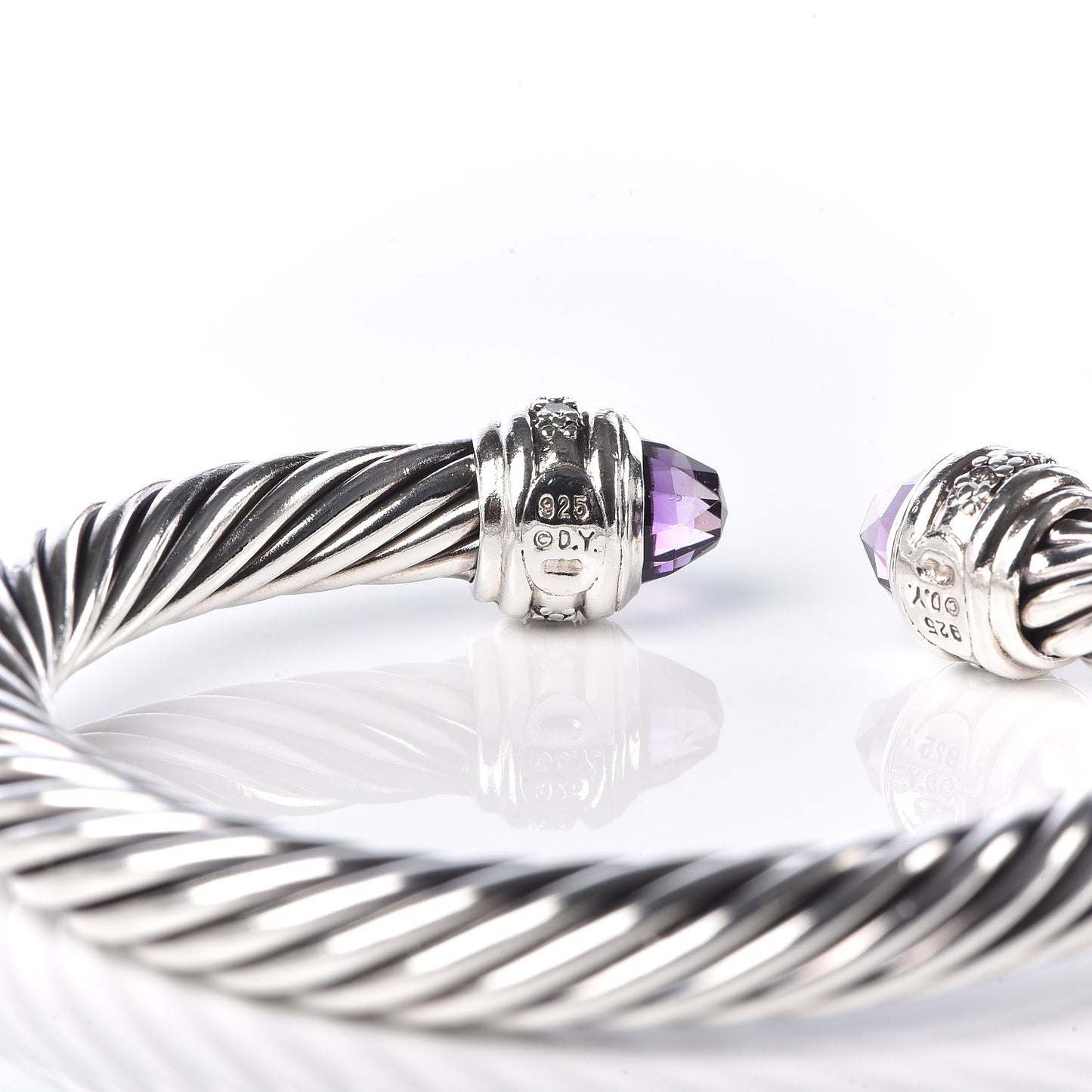 Sterling Silver Diamond Amethyst 7mm Cable Classics Bracelet