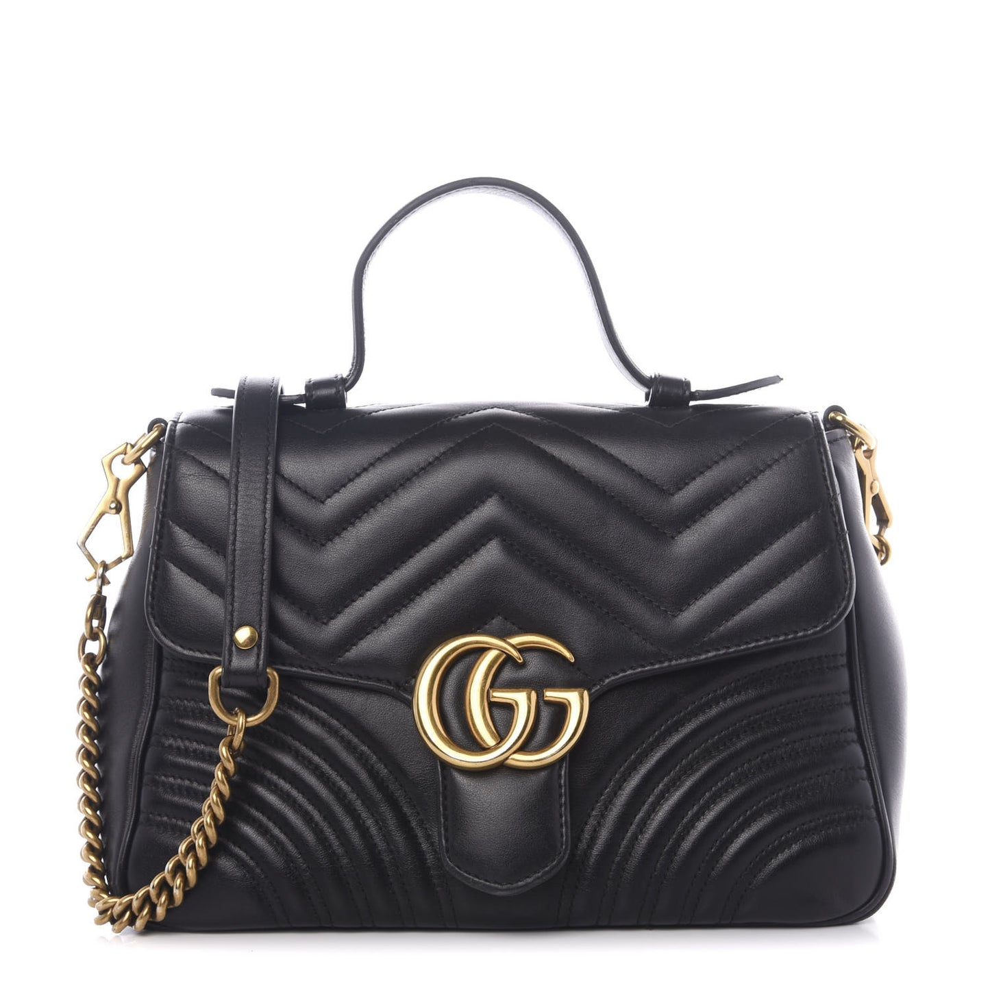 Calfskin Matelasse Small GG Marmont Top Handle Shoulder Bag Black