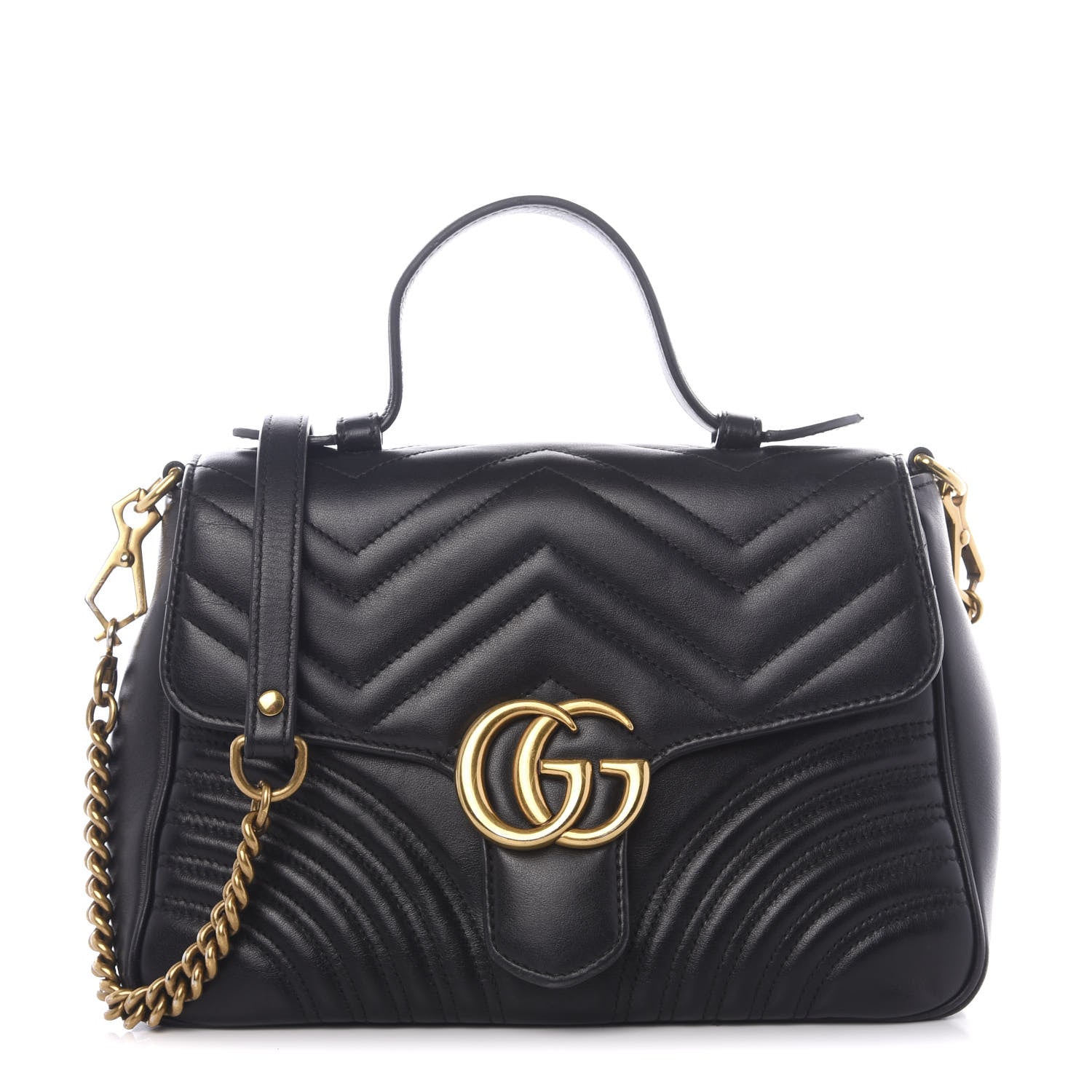 Gucci Calfskin Matelasse Small GG Marmont Top Handle Shoulder Bag Black 1 of 11