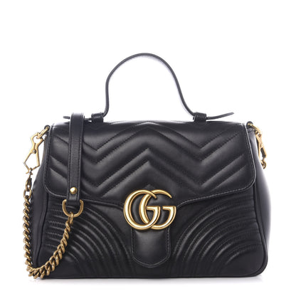 Gucci Calfskin Matelasse Small GG Marmont Top Handle Shoulder Bag Black 1 of 11