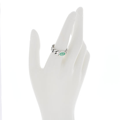 Gucci Sterling Silver Enamel Interlocking G Chain Ring 56 7.5 Green 2 of 4