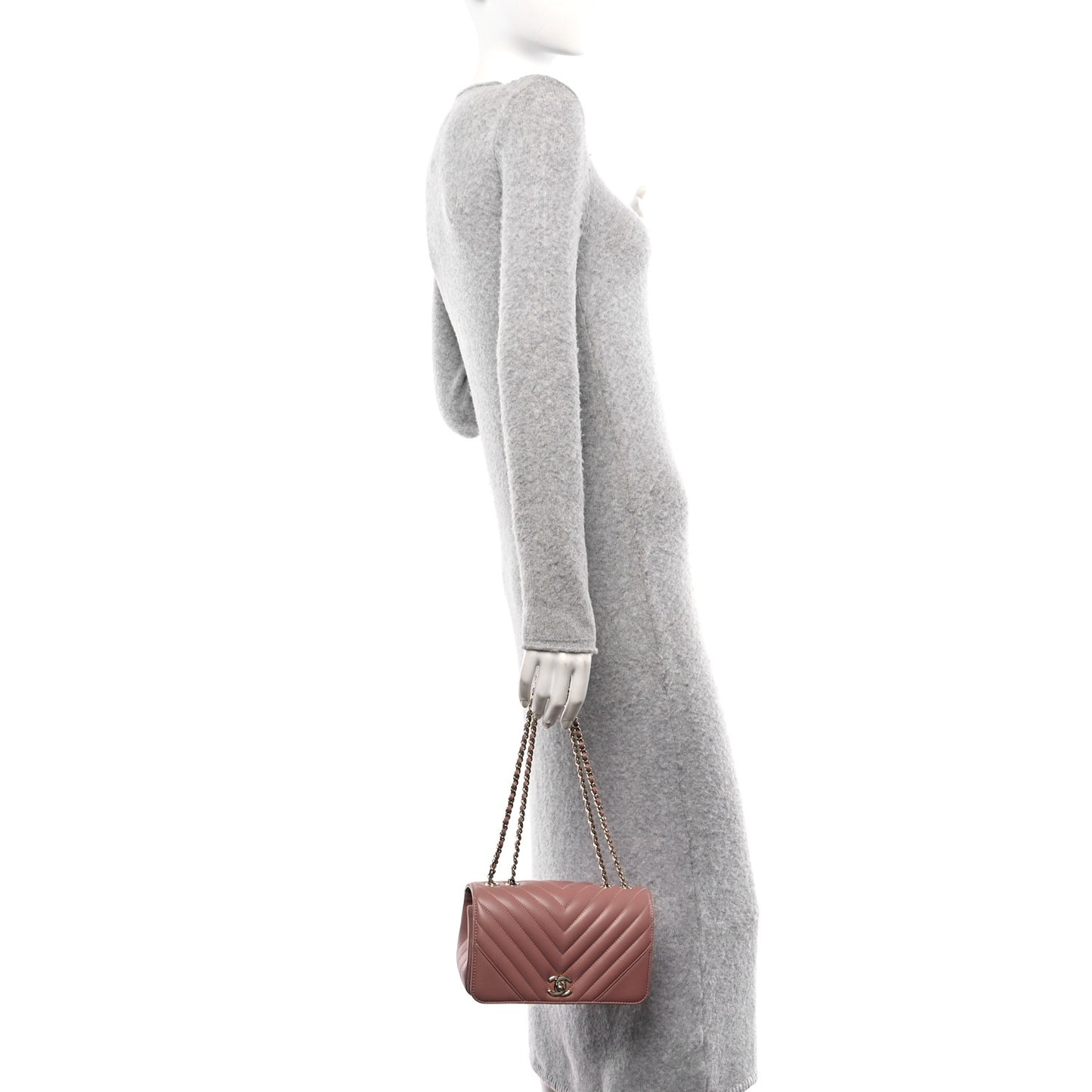 Calfskin Chevron Quilted Mini Statement Flap Pink