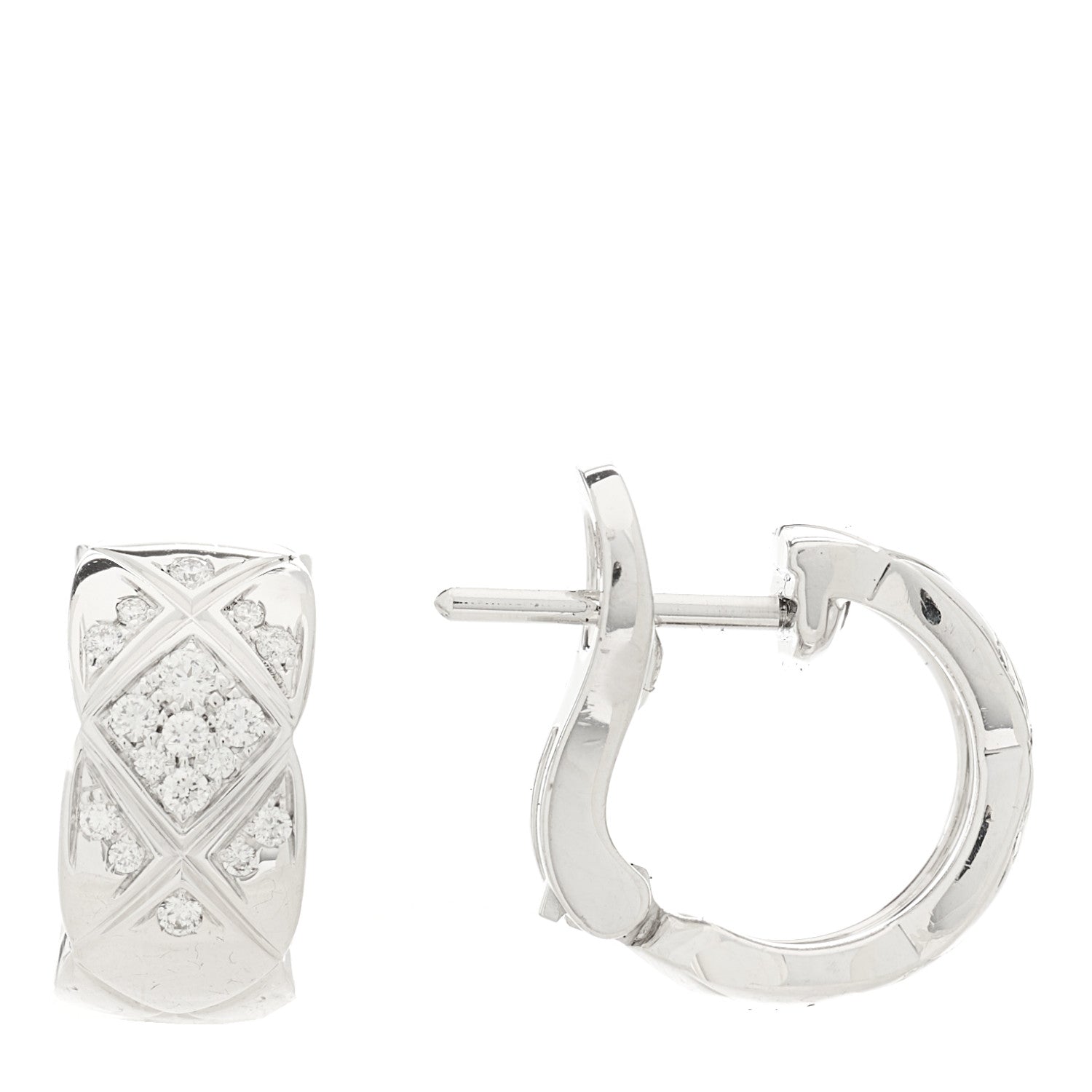 Chanel 18K White Gold Diamond Coco Crush Wide Hoop Earrings 1 of 5