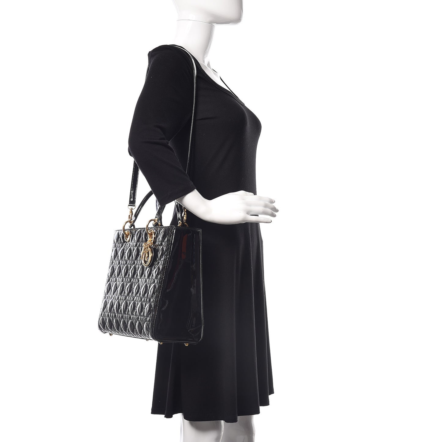 Patent Cannage Large Lady Dior Black