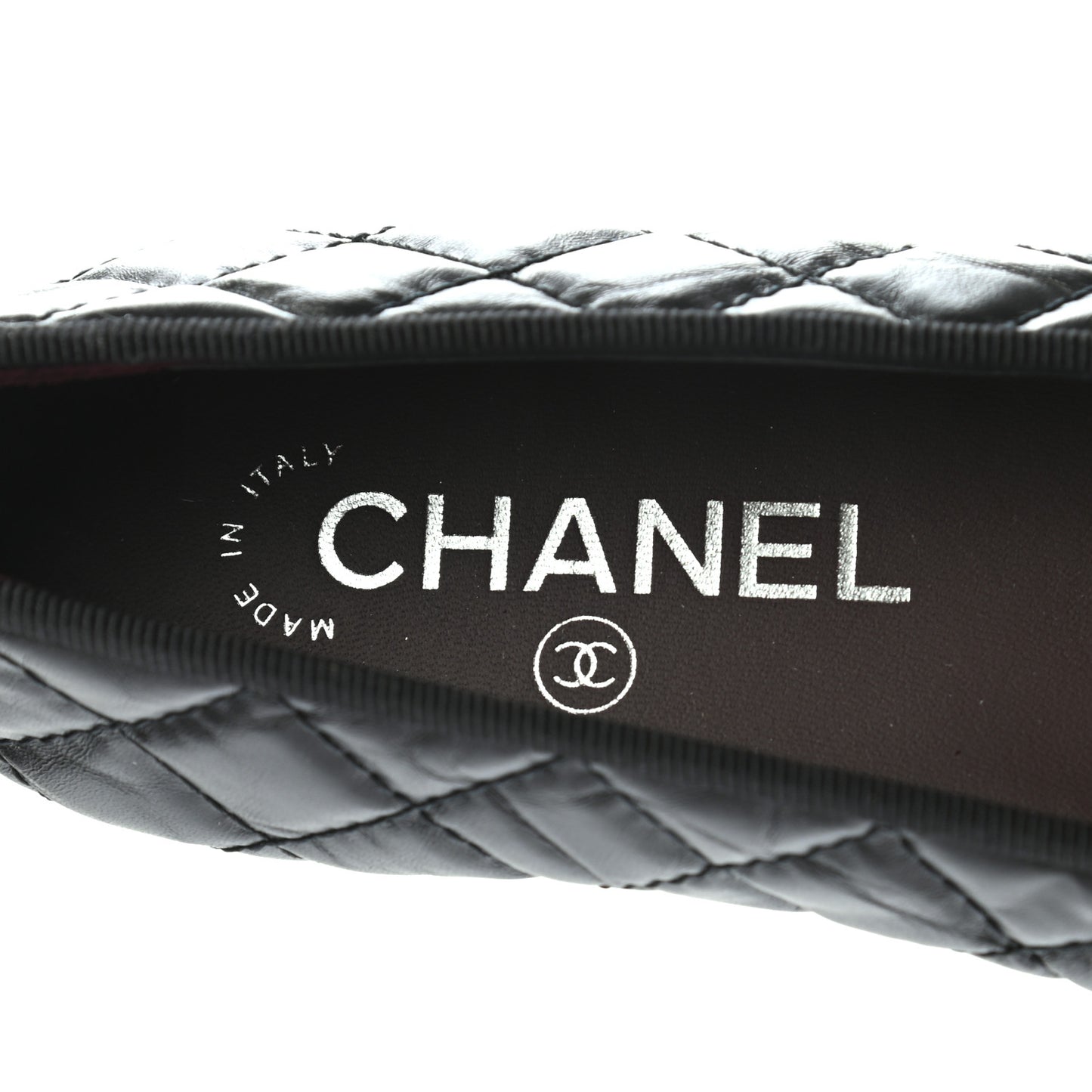 Aged Calfskin Quilted CC Cap Toe Ballerina Flats 37.5 Black