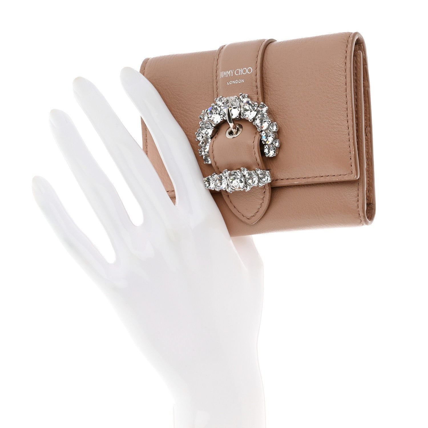 Jimmy Choo Calfskin Crystal Cheri Compact Wallet Powder Pink 2 of 8