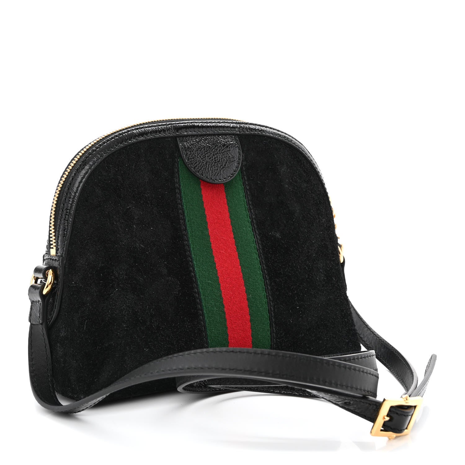 Gucci Suede Patent Web GG Small Ophidia Dome Shoulder Bag Black 3 of 10