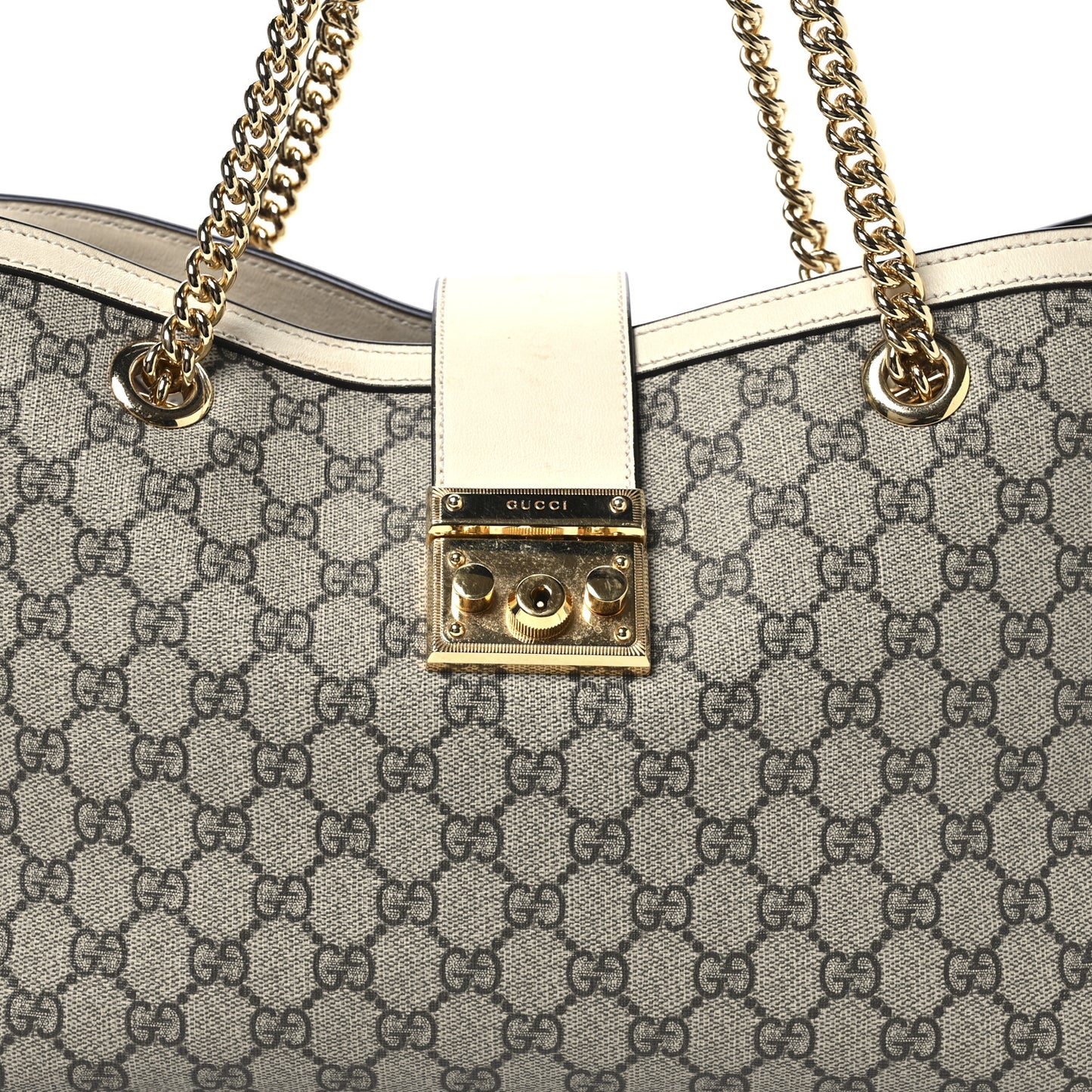 GG Supreme Monogram Medium Padlock Tote White