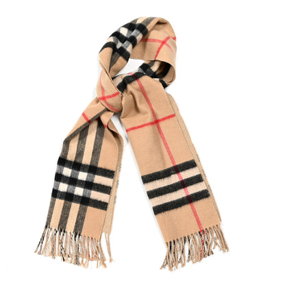 Burberry Cashmere Metallic Reversible Giant Check Fringe Scarf Camel Gold 1 of 3