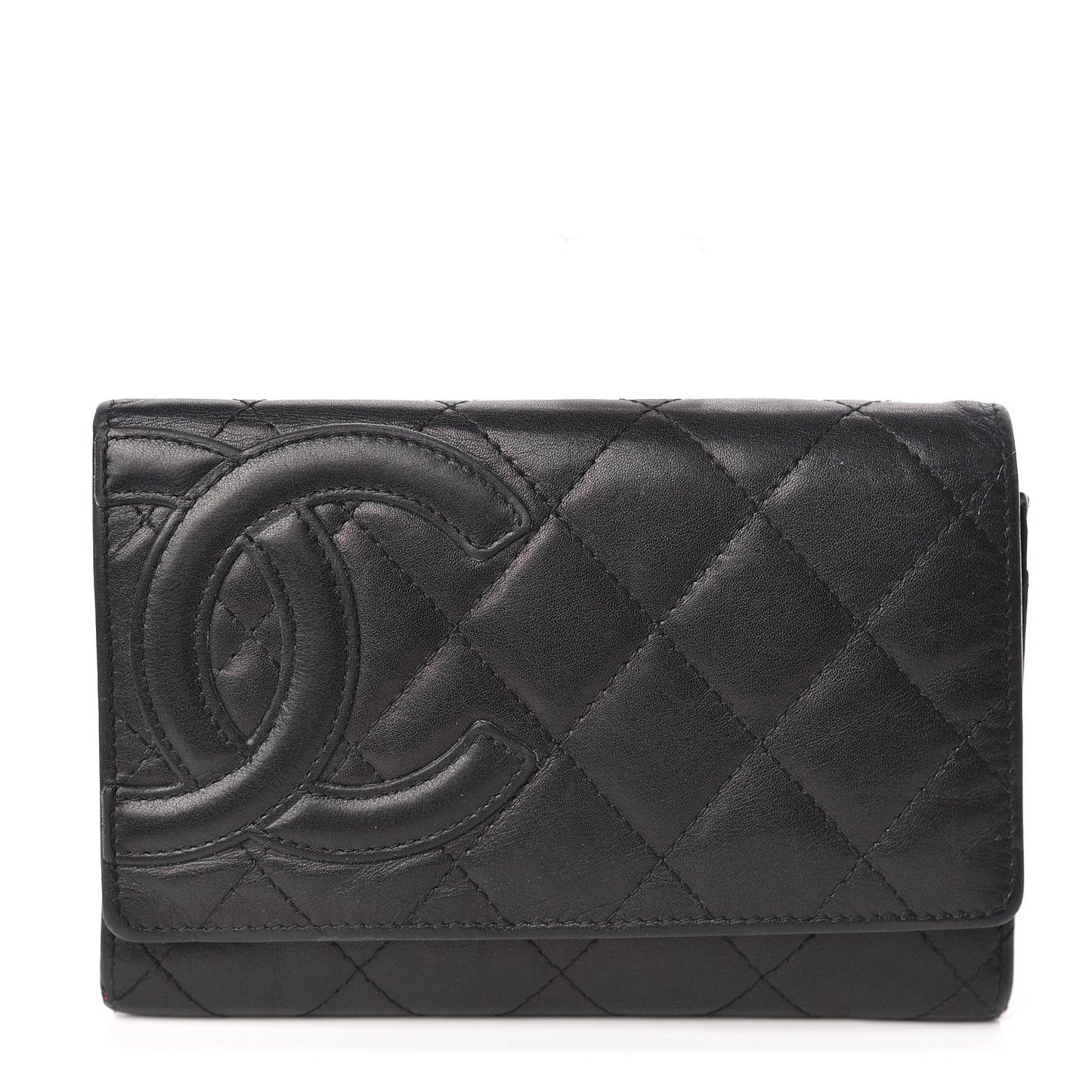 Calfskin Quilted Cambon Flap Wallet Black