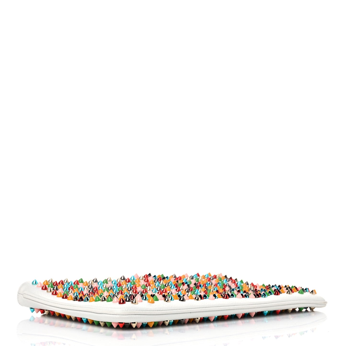Calfskin Empire Spikes Loubiposh Clutch White Multi